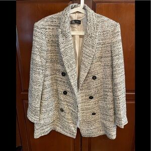 🤗NWT Zara  Tweed Long Double Breasted Jacket size S